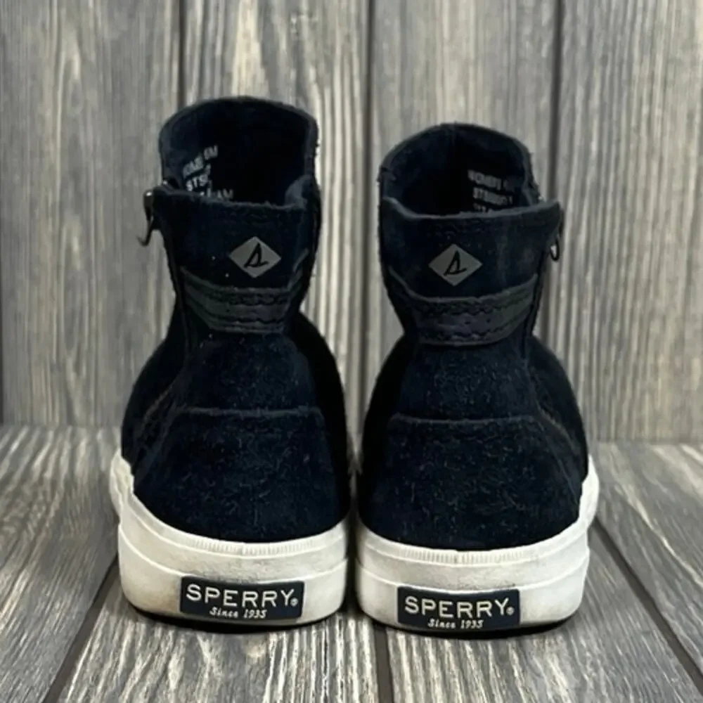 Sperry Crest Zone Women Suede Black Casual Comfort Sneakers Shoes Sz 6‎ Side Zip